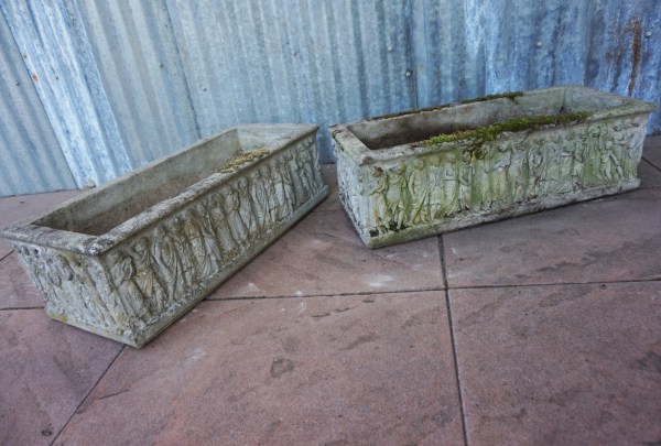 plantenbakken, klassiek, design, Griekse, Romeinse, voorstelling, oude, vintage, cementen